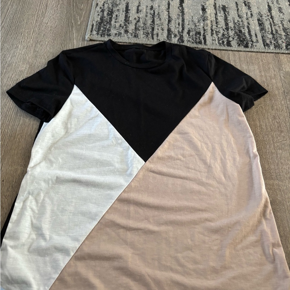 Colorblock T-Shirt in Black, White, and Tan